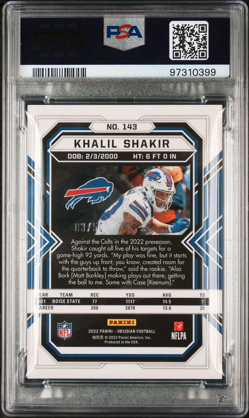 2022 Panini Obsidian 143 Khalil Shakir Electric Etch Green PSA 9