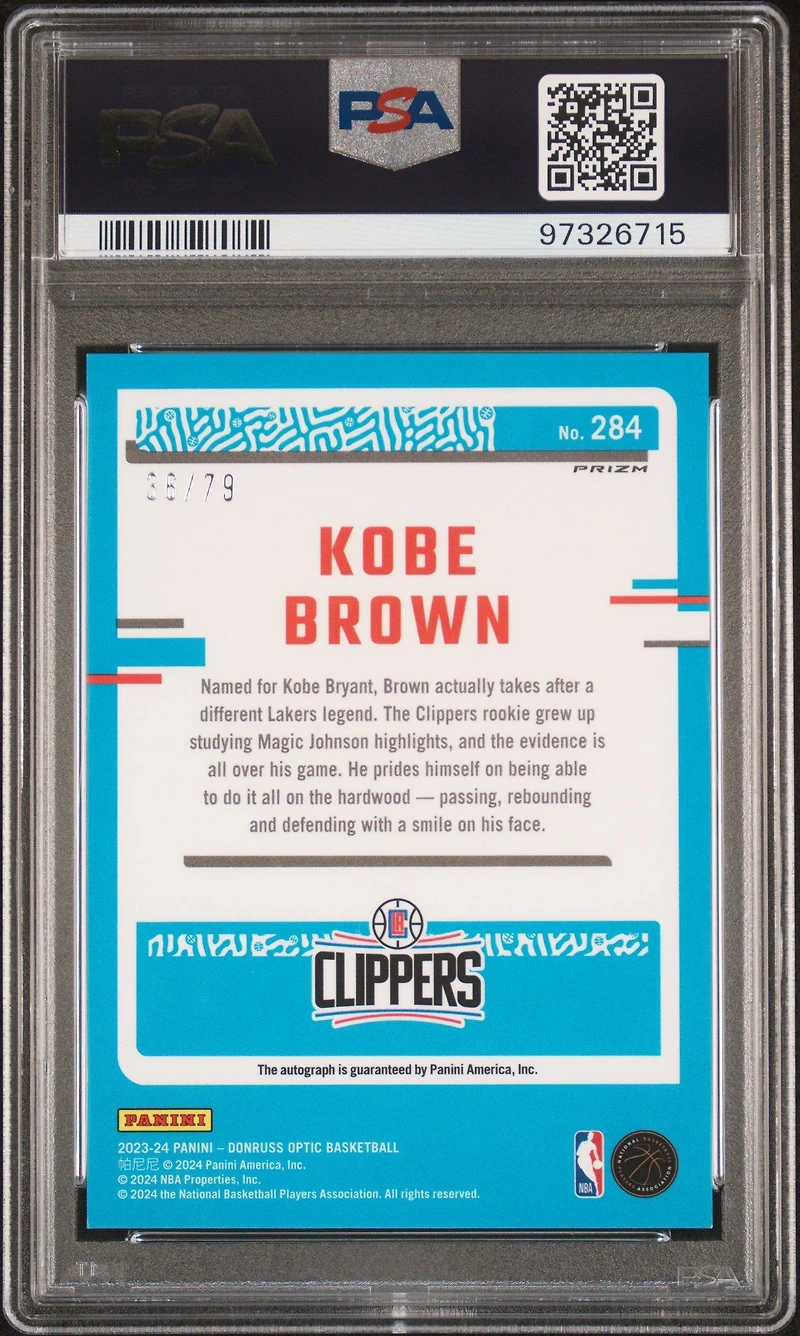 2023 Panini Donruss Optic 284 Kobe Brown Signature-pink Velocity PSA 10