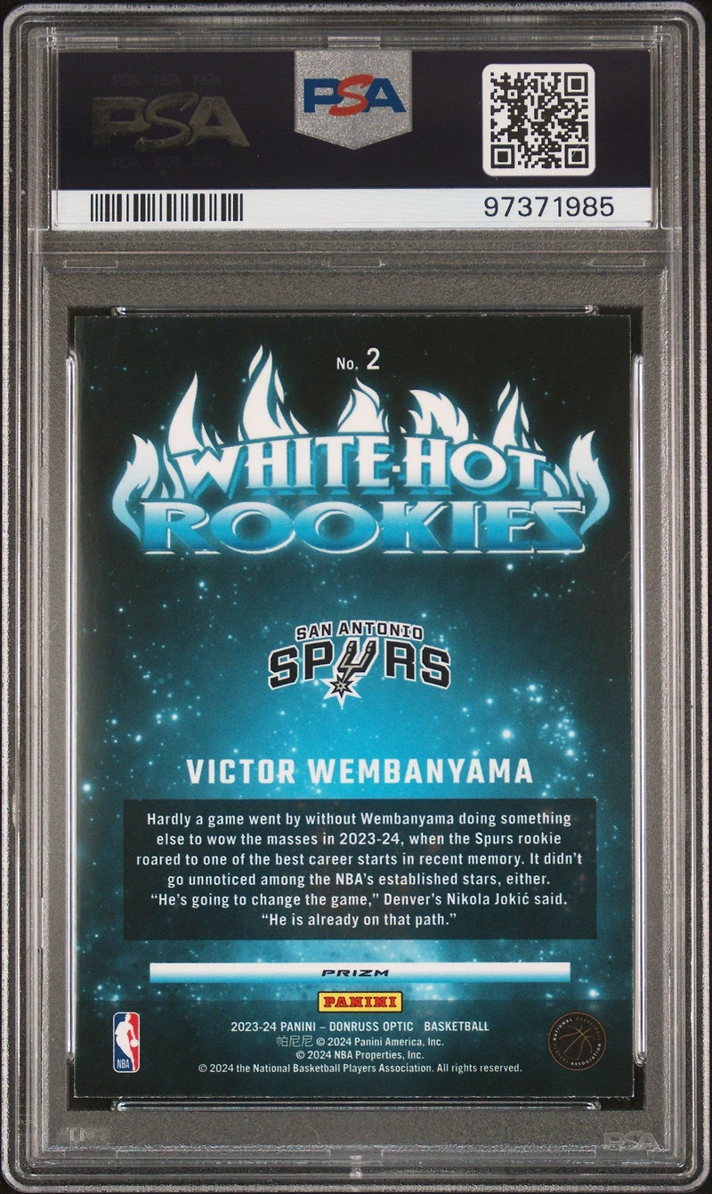 2023 Panini Donruss Optic White Hot Rookies 2 Victor Wembanyama Purple PSA 10