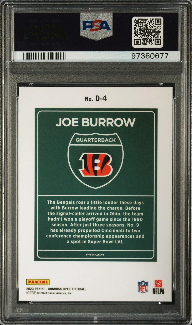 2023 Panini Donruss Optic Downtown! D4 Joe Burrow PSA 9