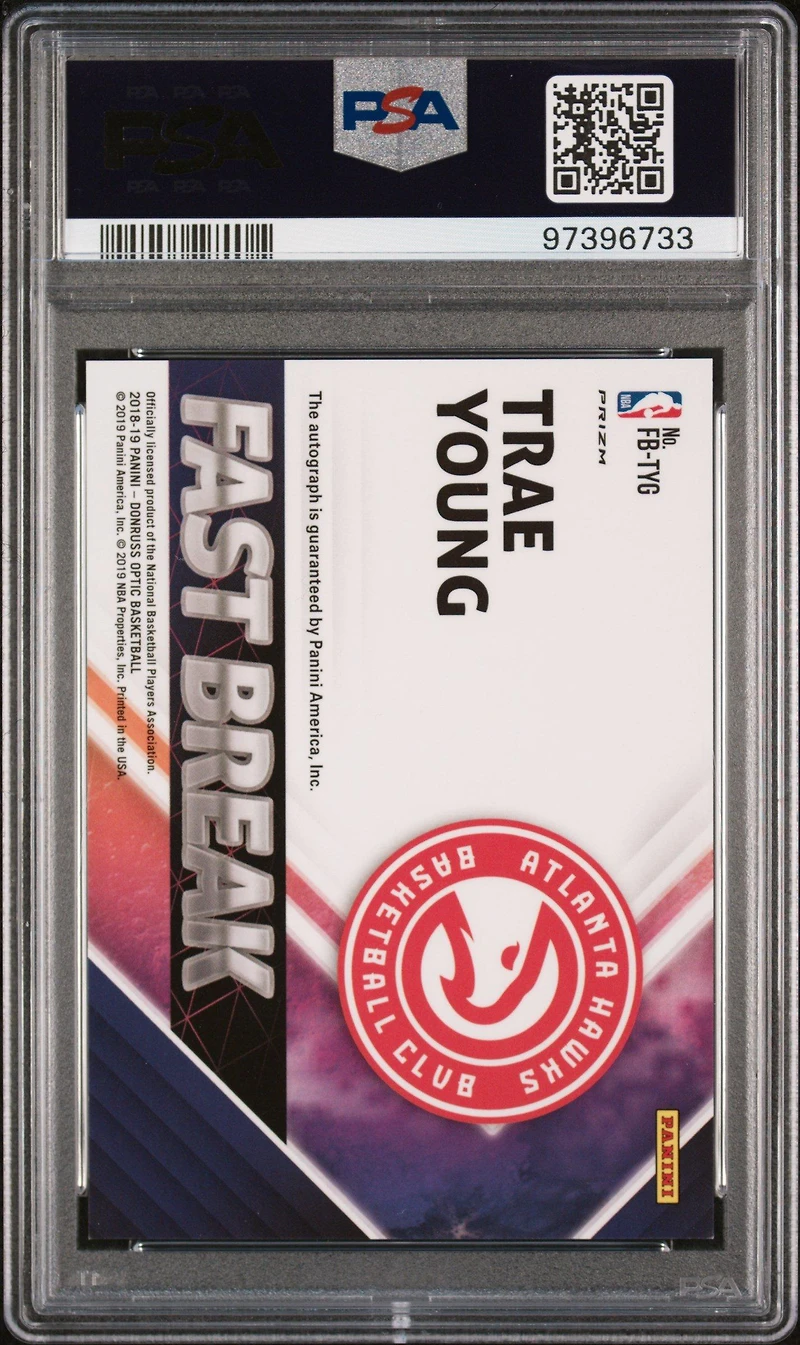 2018 Panini Donruss Optic Fast Break Signatures Tyg Trae Young PSA 9