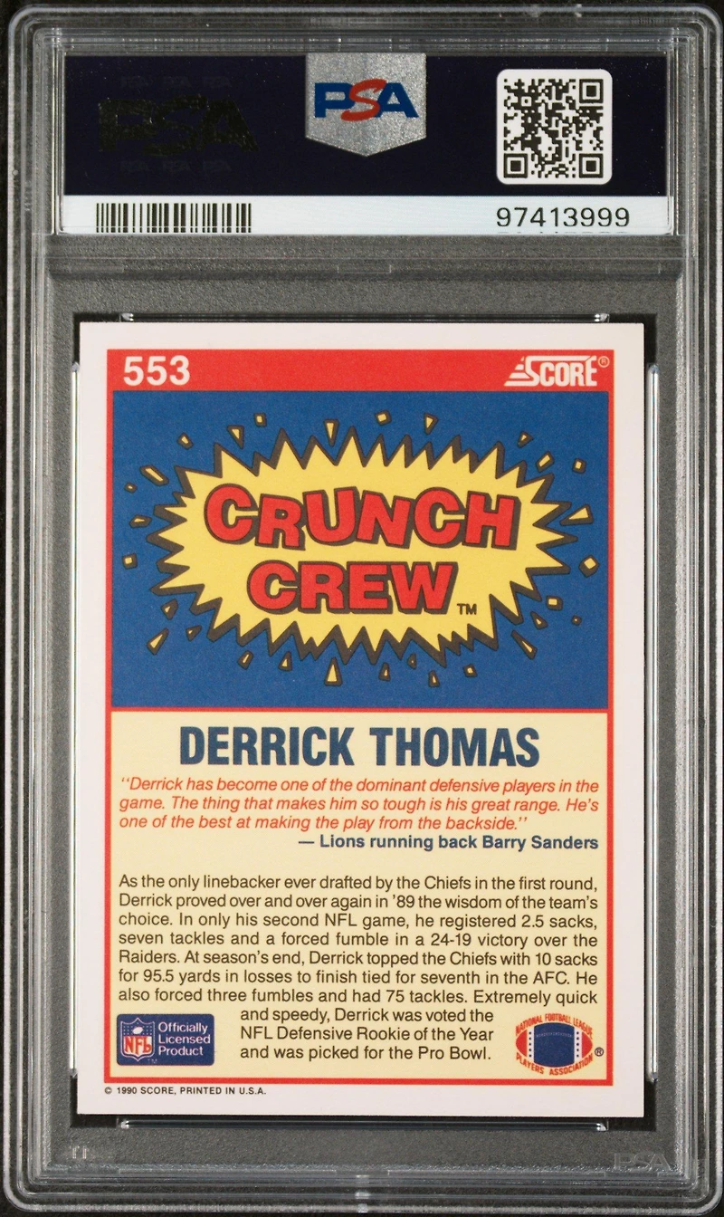 1990 Score 553 Derrick Thomas PSA 9