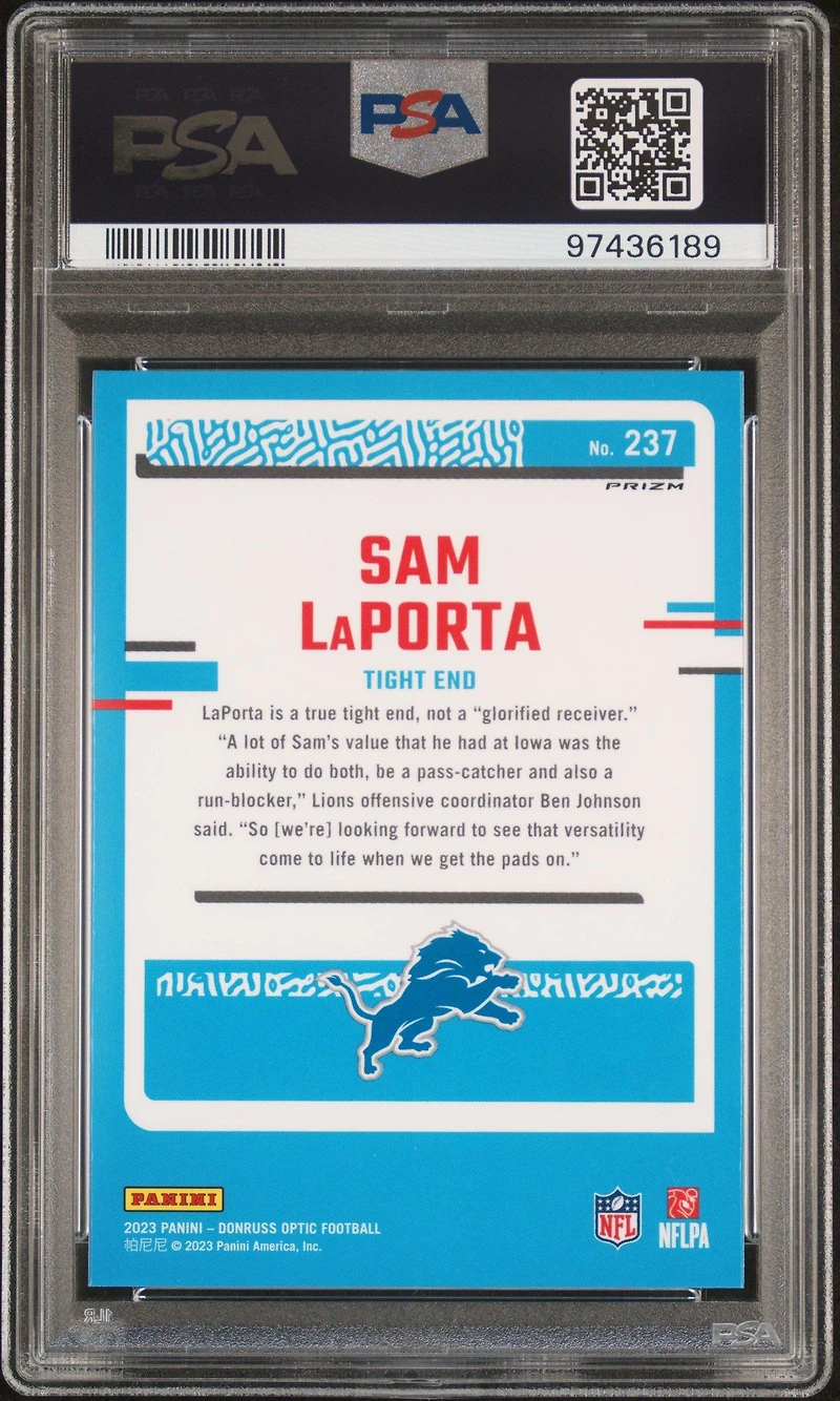 2023 Panini Donruss Optic 237 Sam Laporta Mojo Red PSA 10