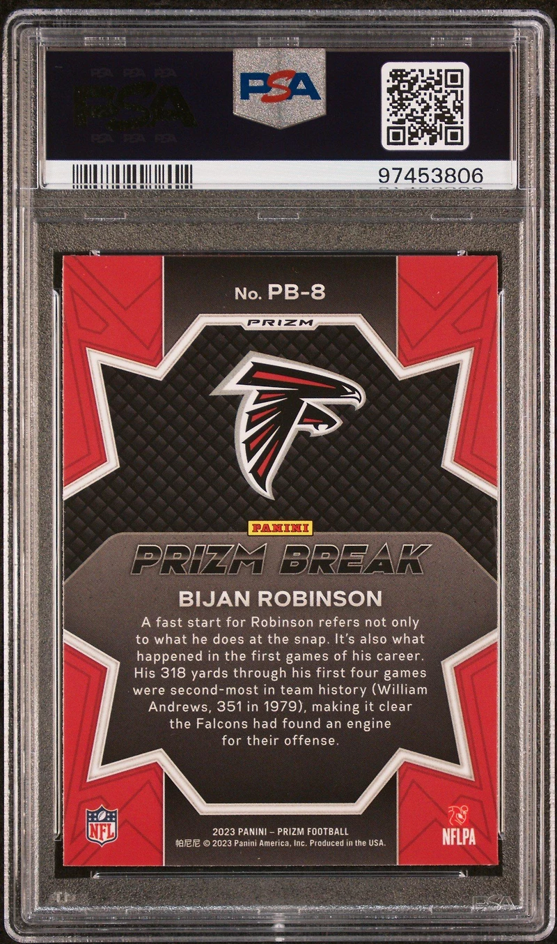 2023 Panini Prizm Prizm Break Pb8 Bijan Robinson Green Prizm PSA 10