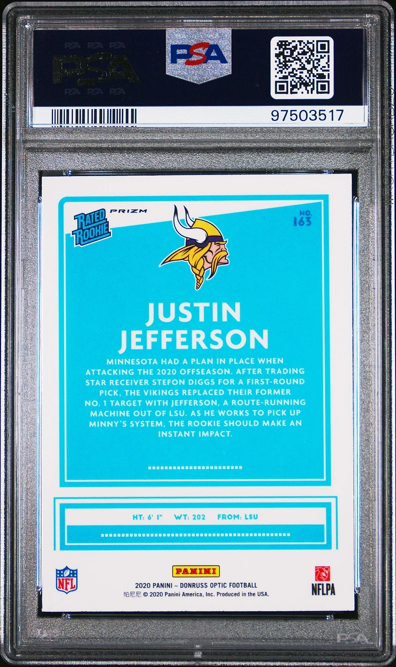 2020 Panini Donruss Optic 163 Justin Jefferson Blue Scope PSA 9