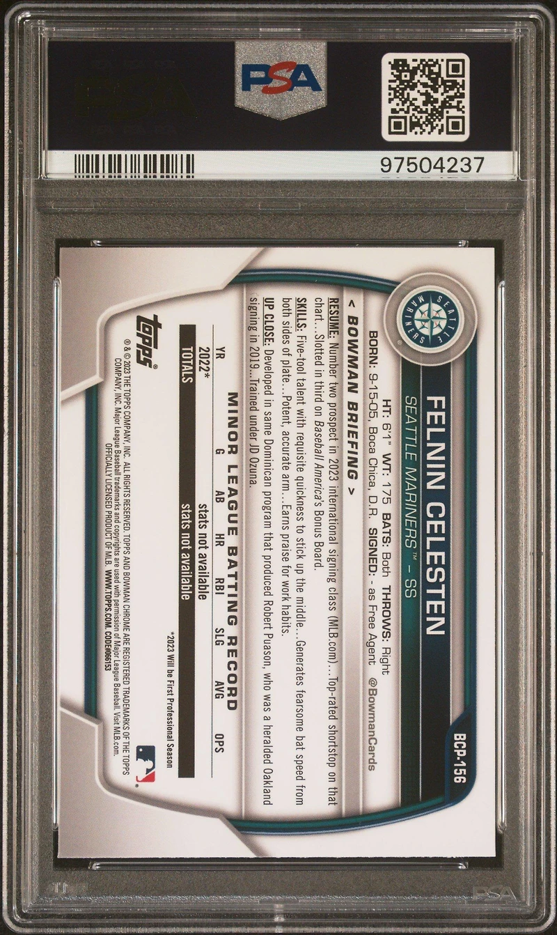 2023 Bowman Chrome Sapphire Edition Prospects 156 Felnin Celesten PSA 10