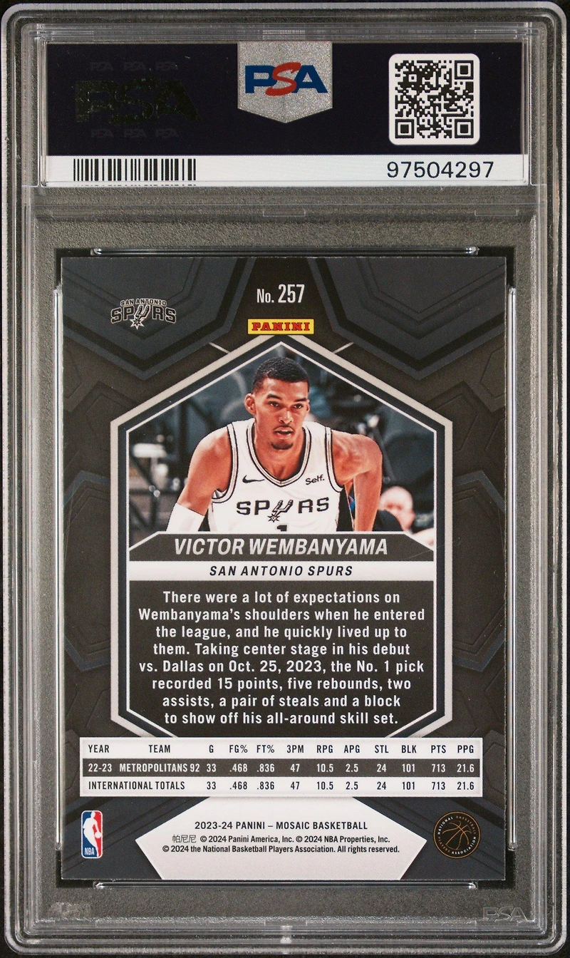 2023 Panini Mosaic 257 Victor Wembanyama PSA 10