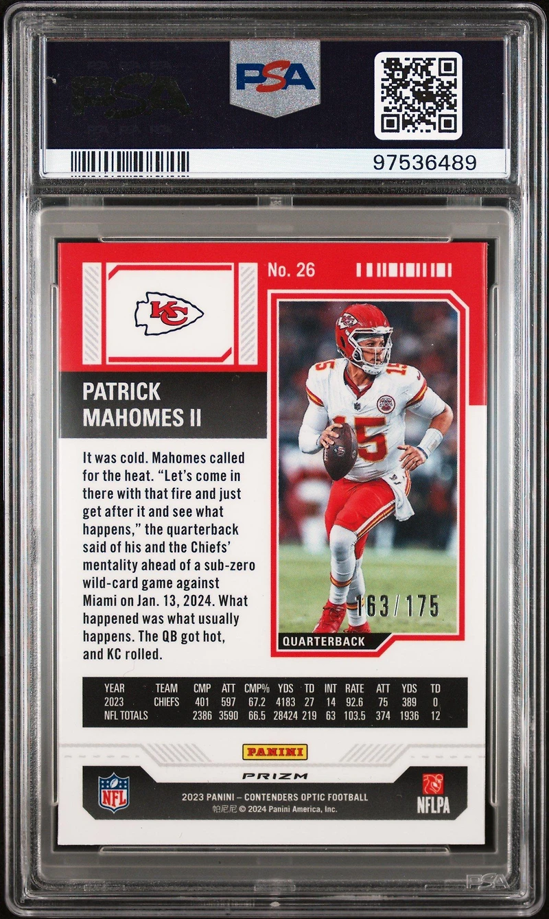 2023 Panini Contenders Optic 26 Patrick Mahomes Ii Red PSA 8