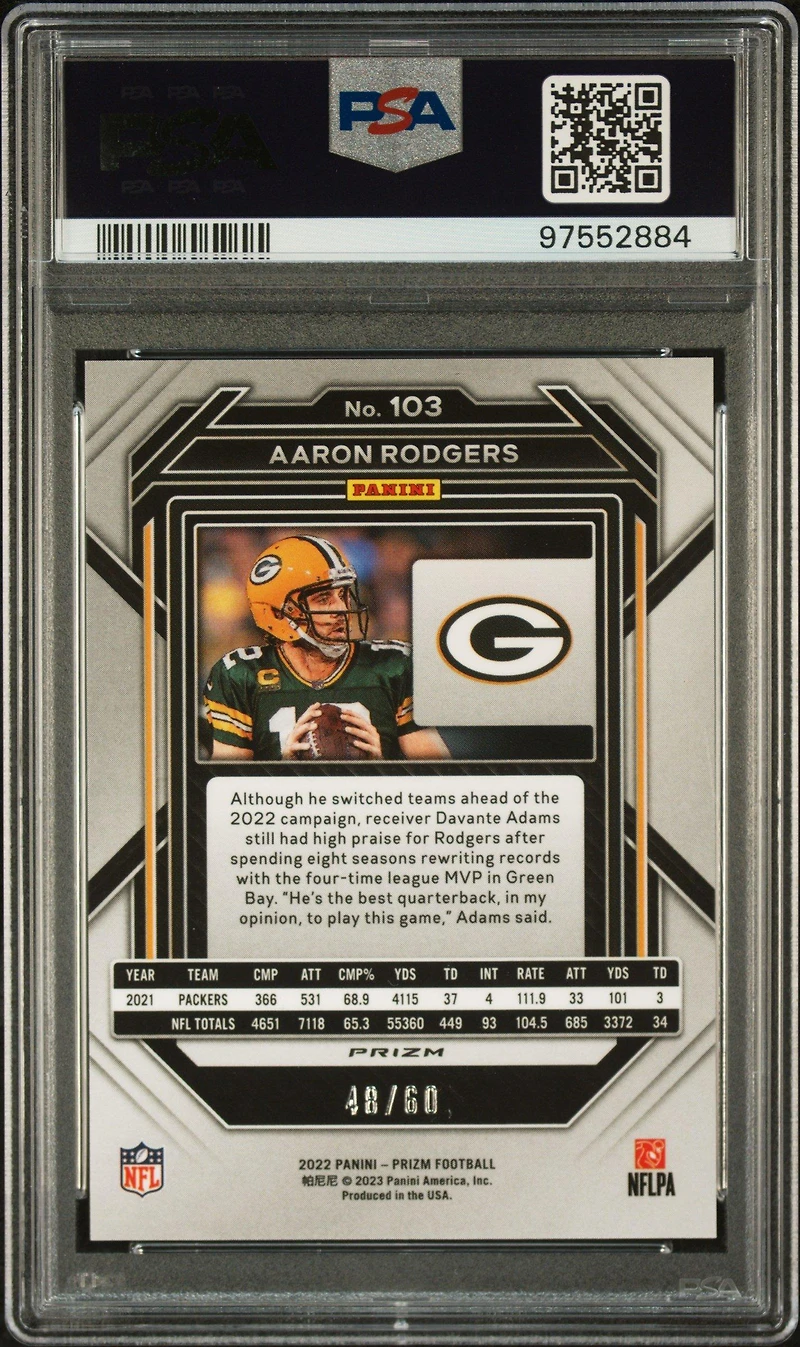 2022 Panini Prizm 103 Aaron Rodgers Orange Wave PSA 10
