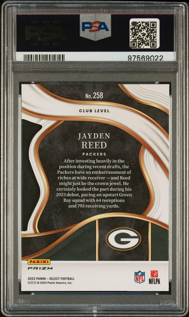 2023 Panini Select 258 Jayden Reed Die-cut Red & Blue Prizm PSA 10