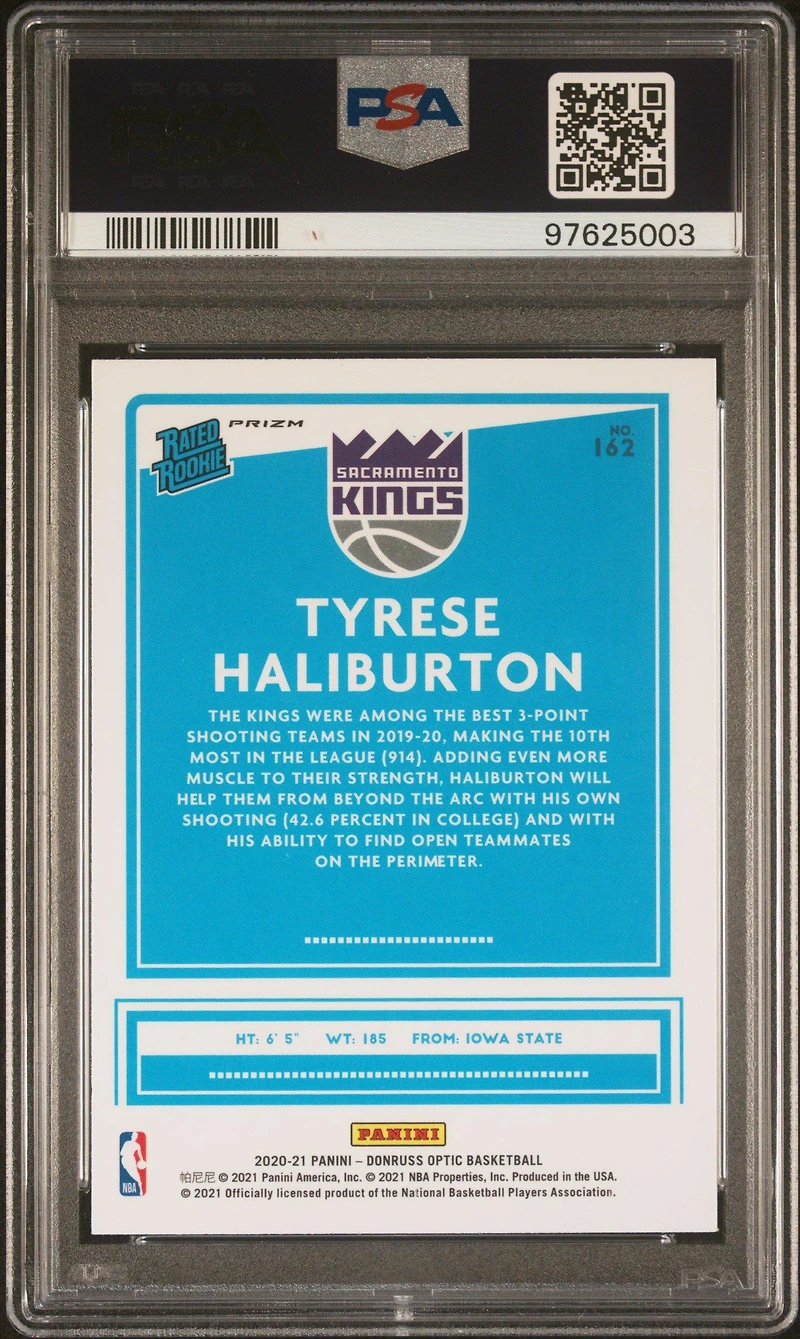 2020 Panini Donruss Optic 162 Tyrese Haliburton Purple Pulsar PSA