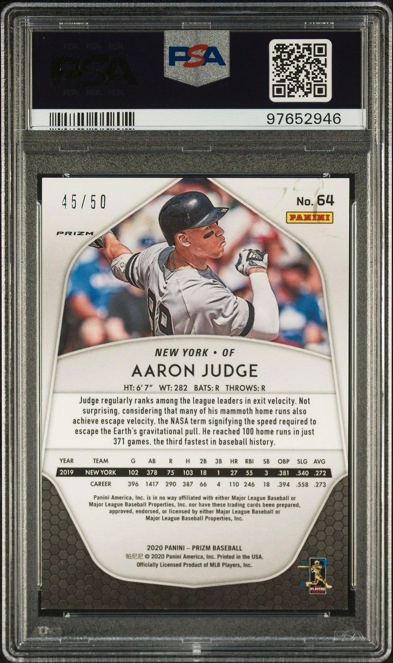 2020 Panini Prizm 64 Aaron Judge Snake Skin Prizm PSA 9
