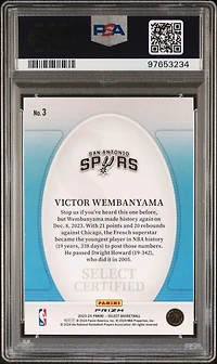 2023 Panini Select Select Certified 3 Victor Wembanyama Silver Prizm PSA 9