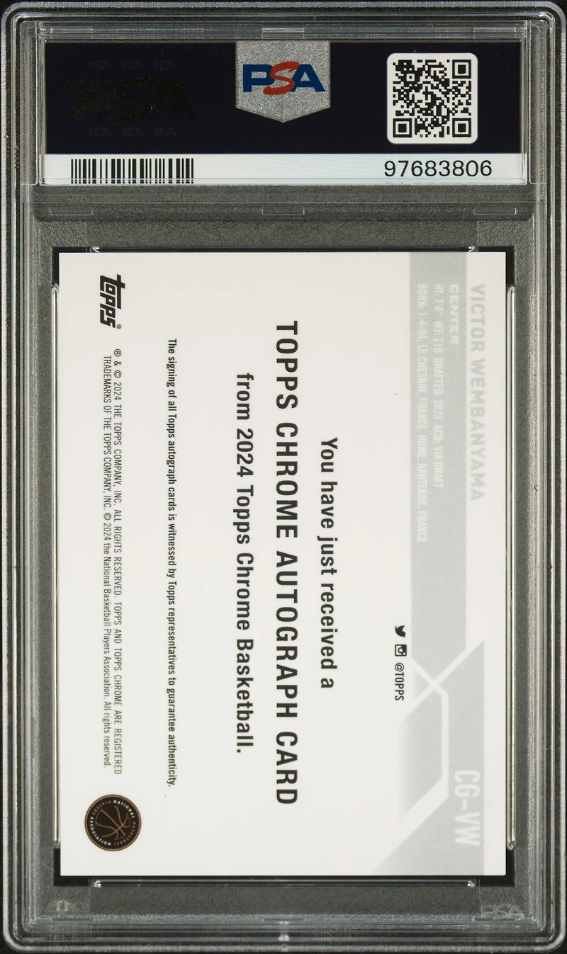 2023 Topps Chrome Topps Chrome Autographs Cgvw Victor Wembanyama PSA 9