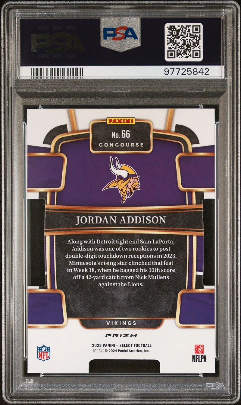 2023 Panini Select 66 Jordan Addison Die-cut Red & Blue Prizm PSA 10