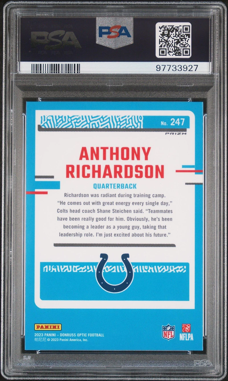 2023 Panini Donruss Optic 247 Anthony Richardson Green Velocity PSA 10