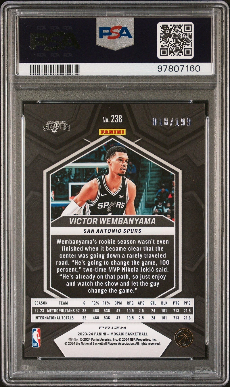 2023 Panini Mosaic 238 Victor Wembanyama Blue PSA 10