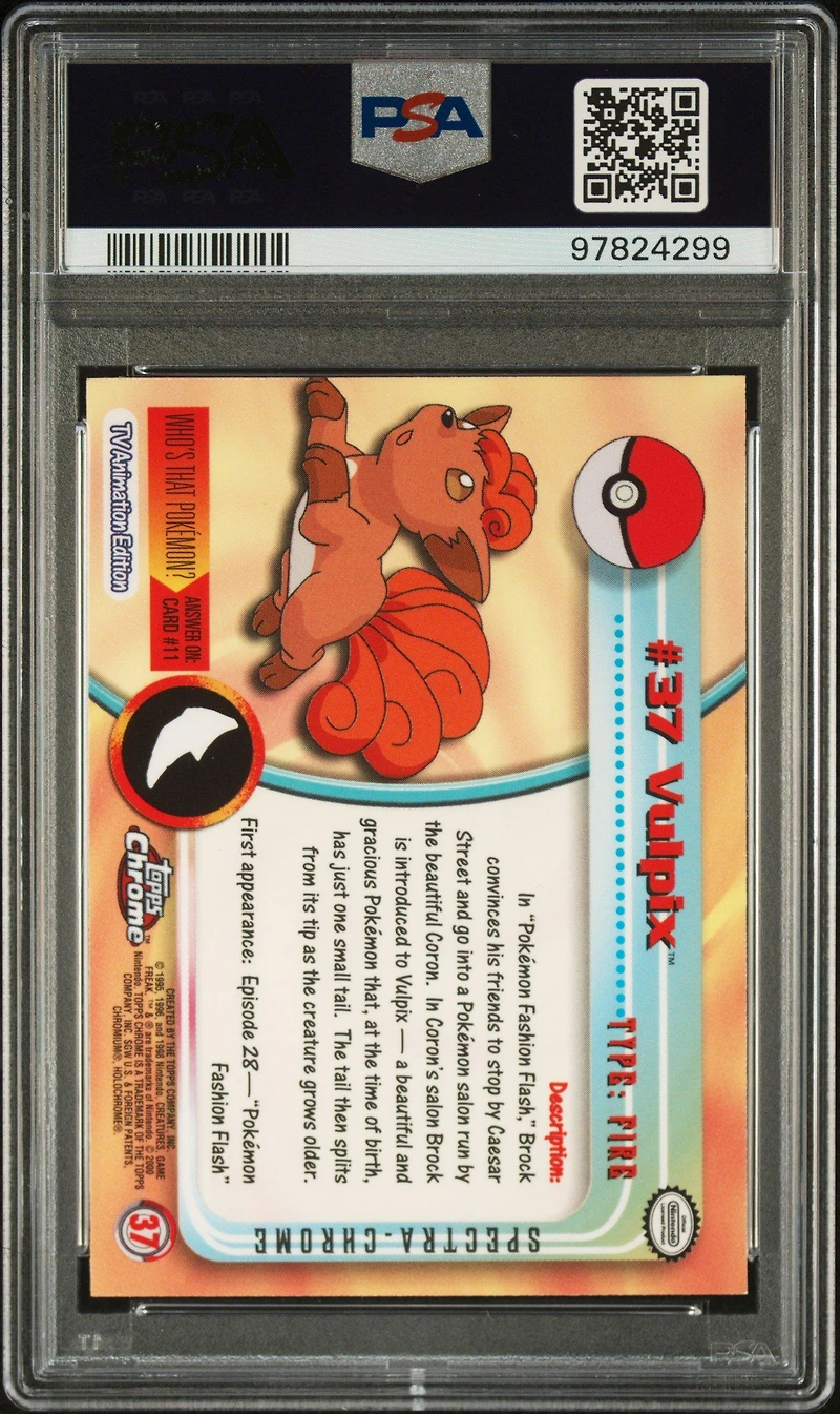 2000 Topps Chrome Pokemon T.v. 37 Vulpix Spectra PSA 9