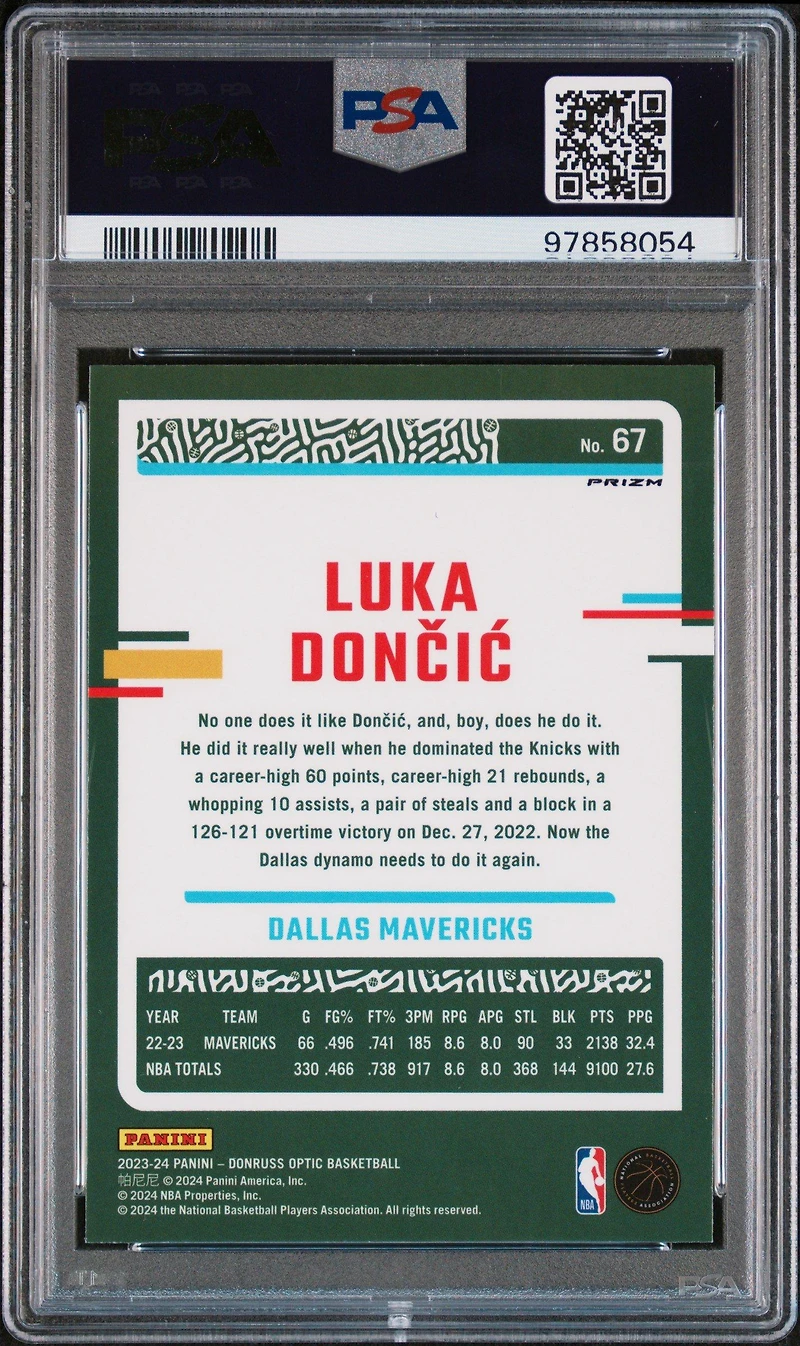 2023 Panini Donruss Optic 67 Luka Doncic Blue Velocity PSA 10