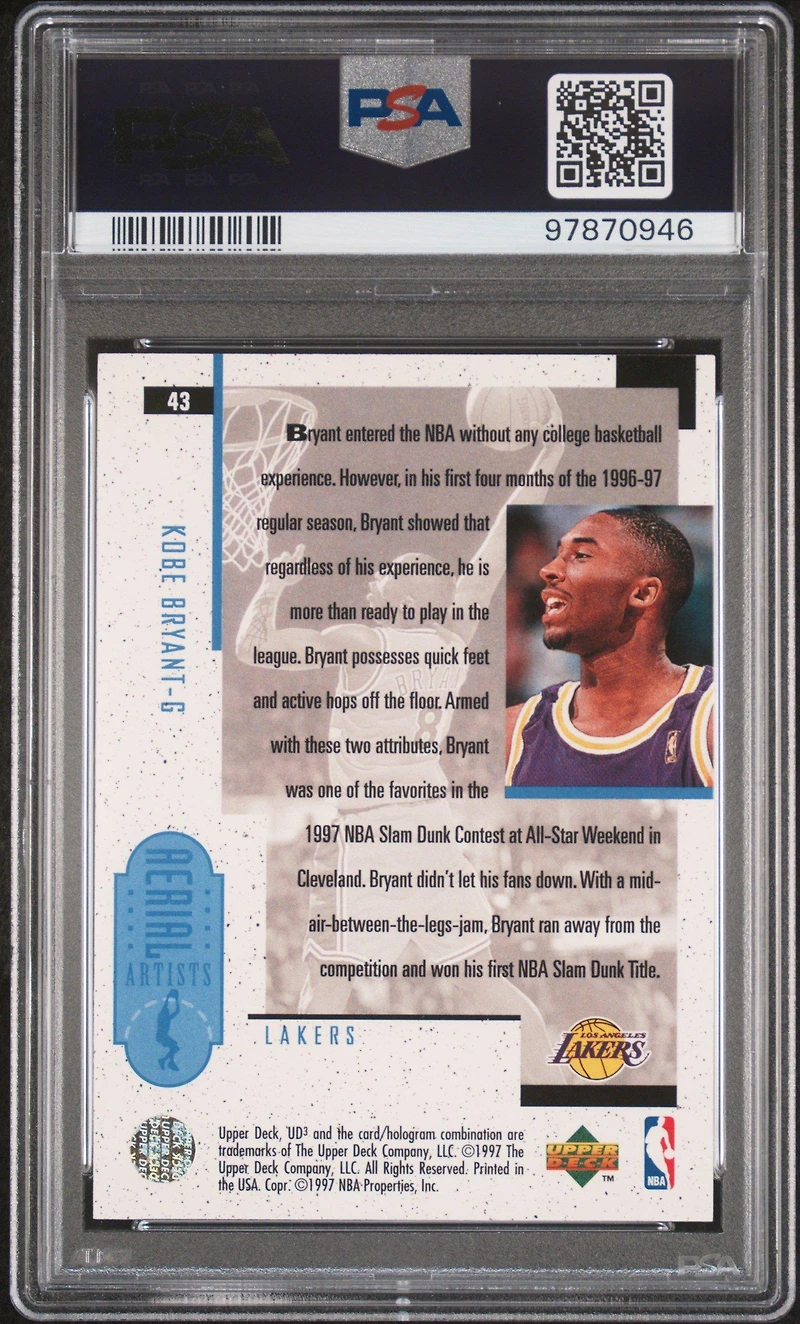 1996 Ud3 43 Kobe Bryant PSA 8