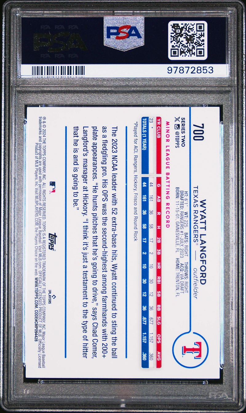 2024 Topps 700 Wyatt Langford Sp PSA 9