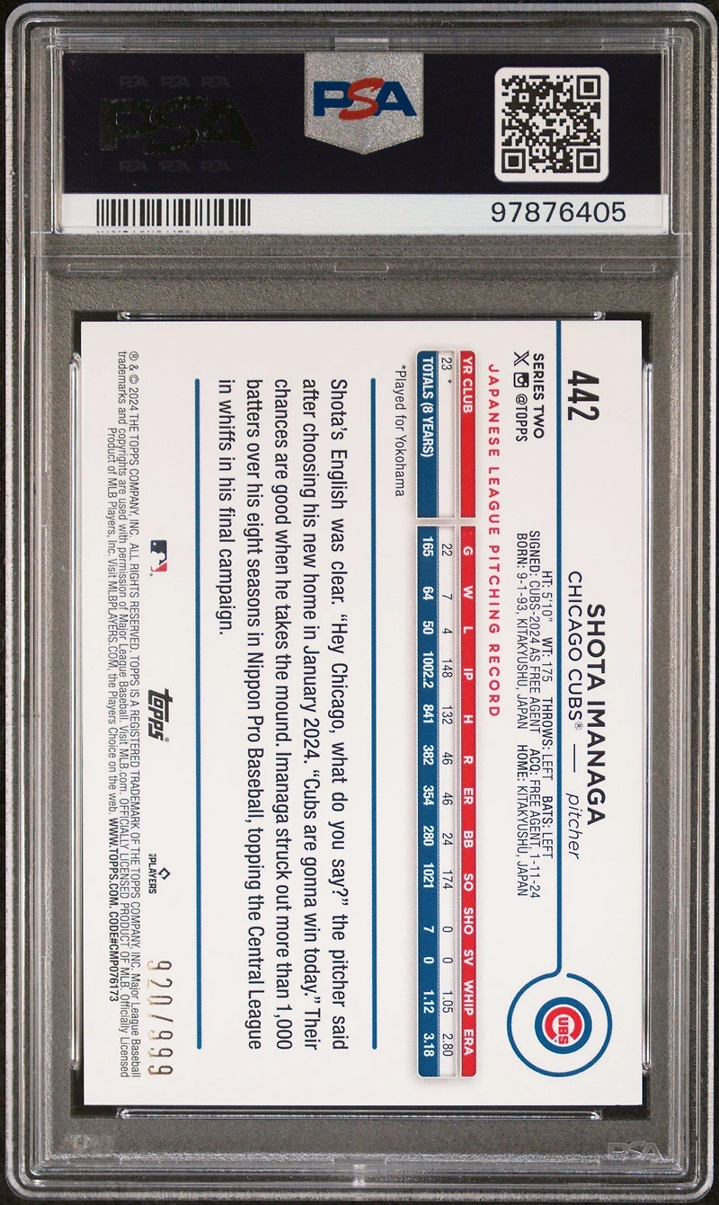 2024 Topps 442 Shota Imanaga Blue Foil PSA 9