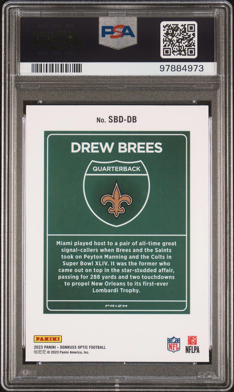 2023 Panini Donruss Optic Super Bowl Downtown Sbddb Drew Brees PSA 9