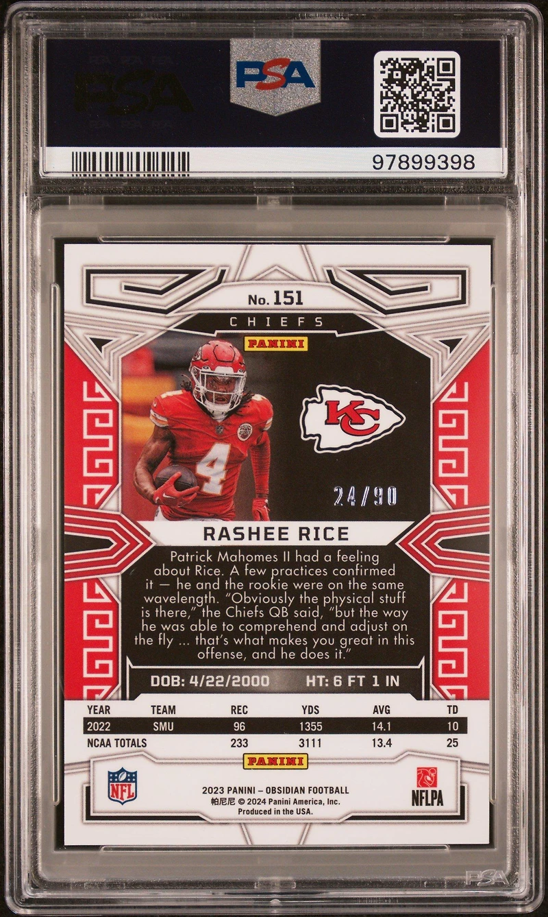 2023 Panini Obsidian 151 Rashee Rice Electric Etch Asia Red Flood PSA 9