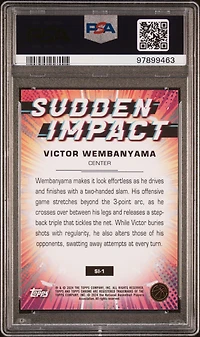 2023 Topps Chrome Sudden Impact Si1 Victor Wembanyama Pink Refractor PSA 10