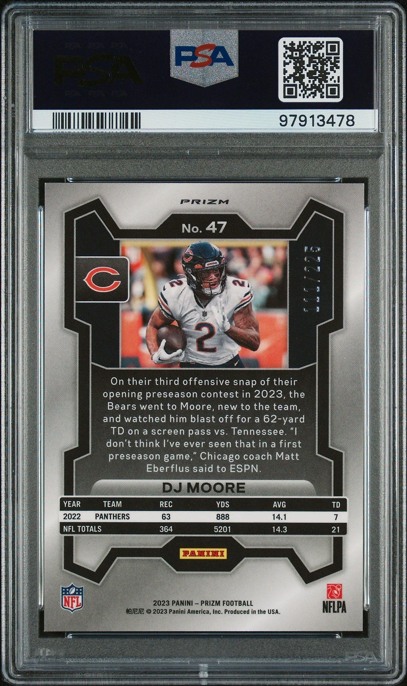 2023 Panini Prizm 47 Dj Moore Purple Ice PSA 10