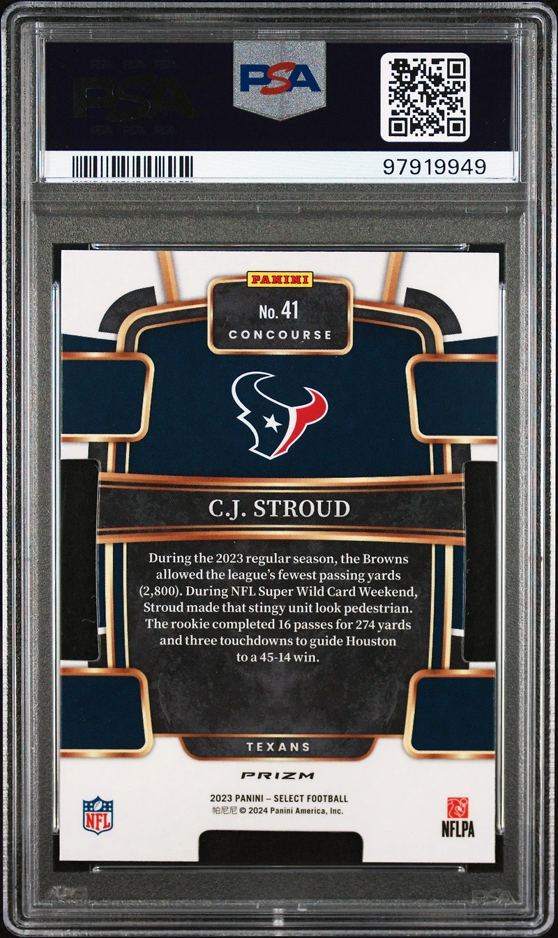 2023 Panini Select 41 Cj Stroud Die-cut Red & Yellow Prizm PSA 9