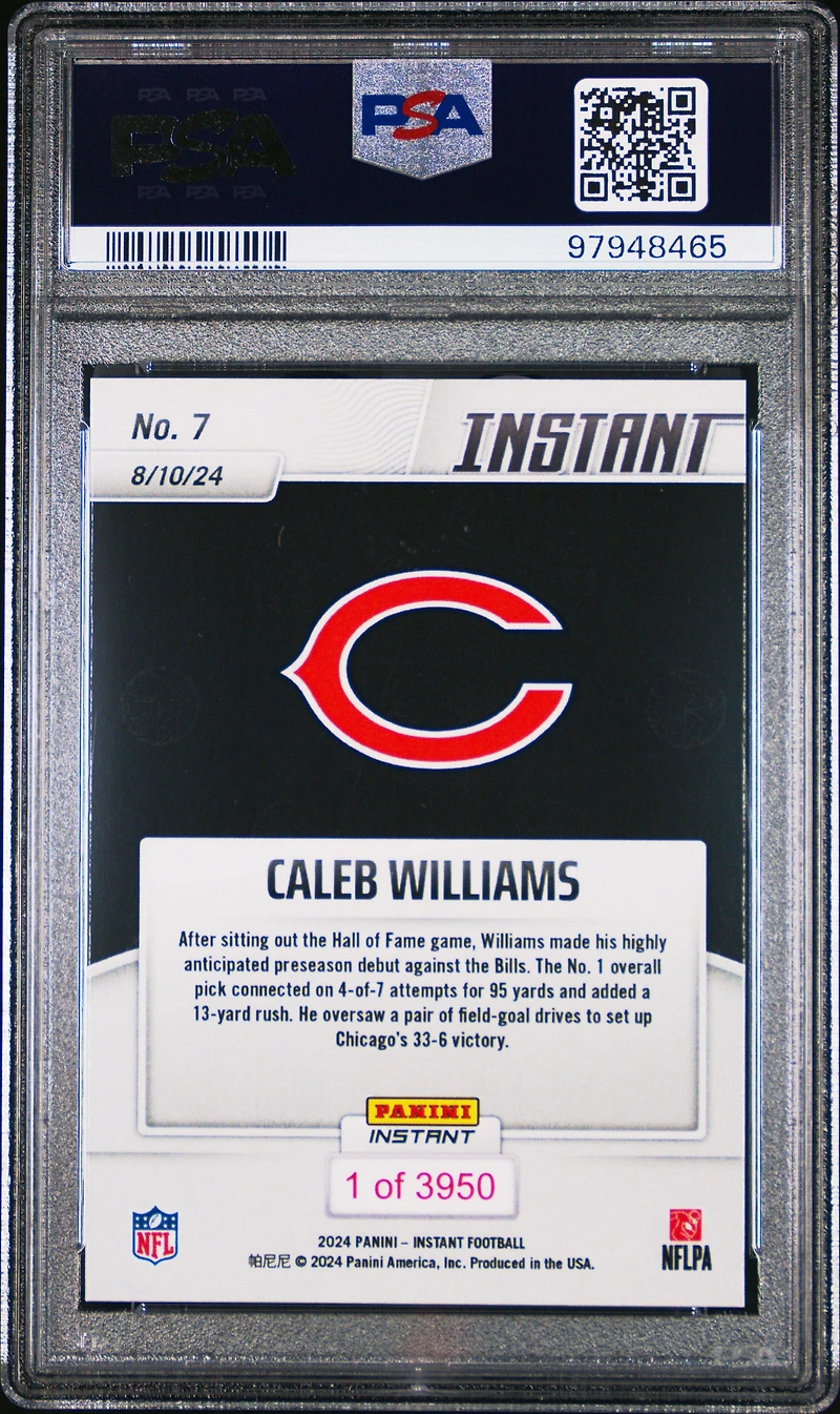 2024 Panini Instant Nfl 7 Caleb Williams PSA 10