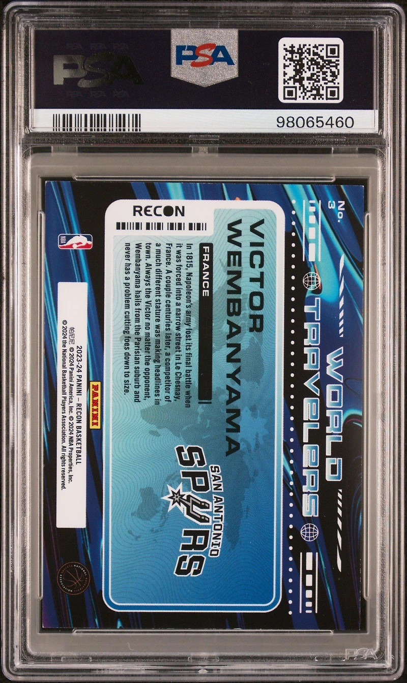 2023 Panini Recon World Travelers 3 Victor Wembanyama PSA 8