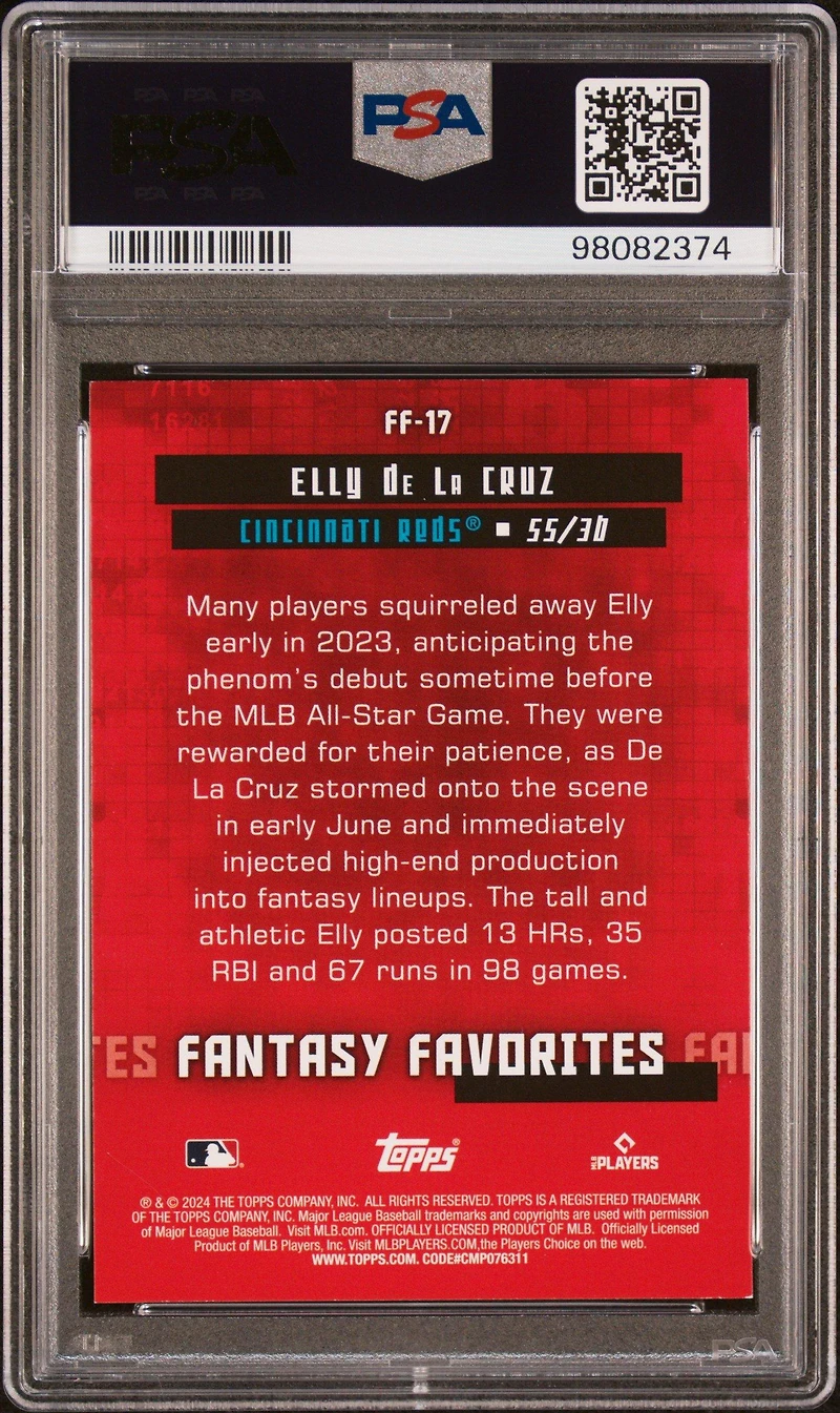 2024 Topps Fantasy Favorites Ff17 Elly De La Cruz PSA 9