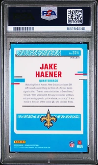 2023 Panini Donruss 374 Jake Haener Optic Preview-pink PSA 10