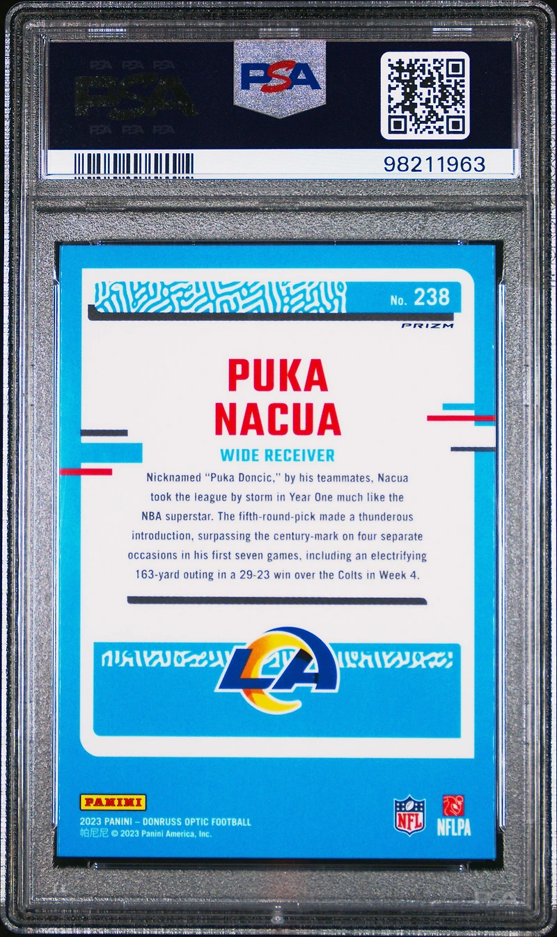 2023 Panini Donruss Optic 238 Puka Nacua Blue Glitter PSA 10