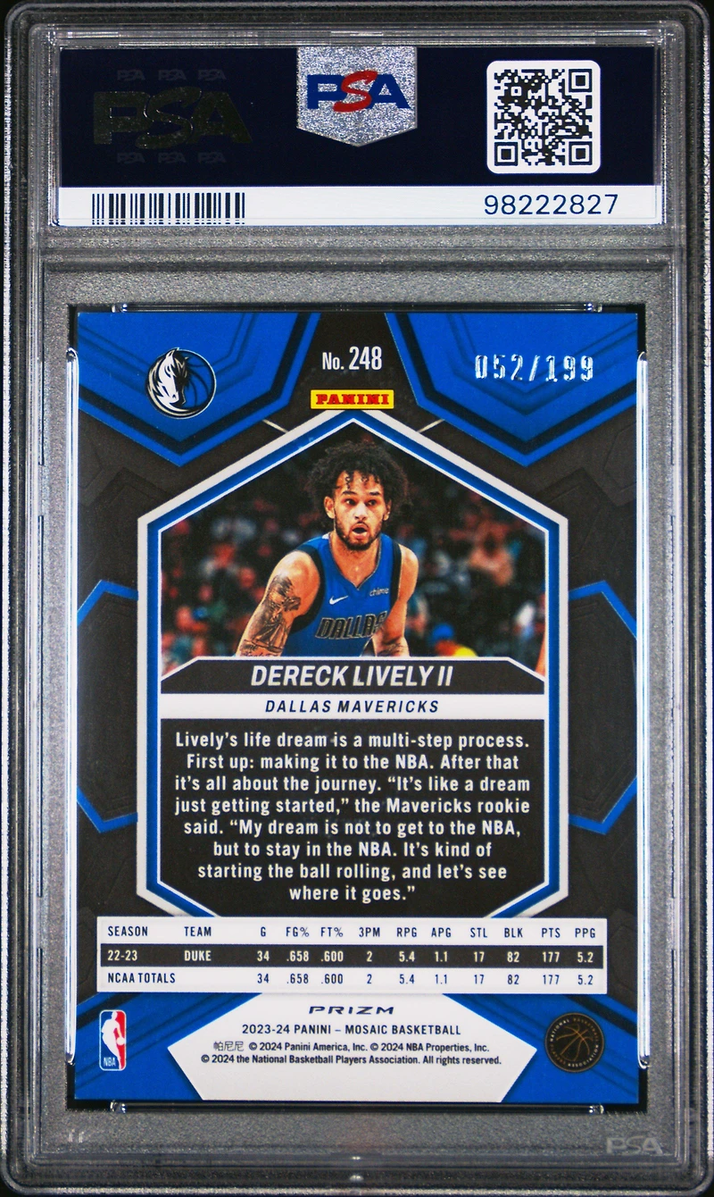 2023 Panini Mosaic 248 Dereck Lively Ii Blue PSA 9