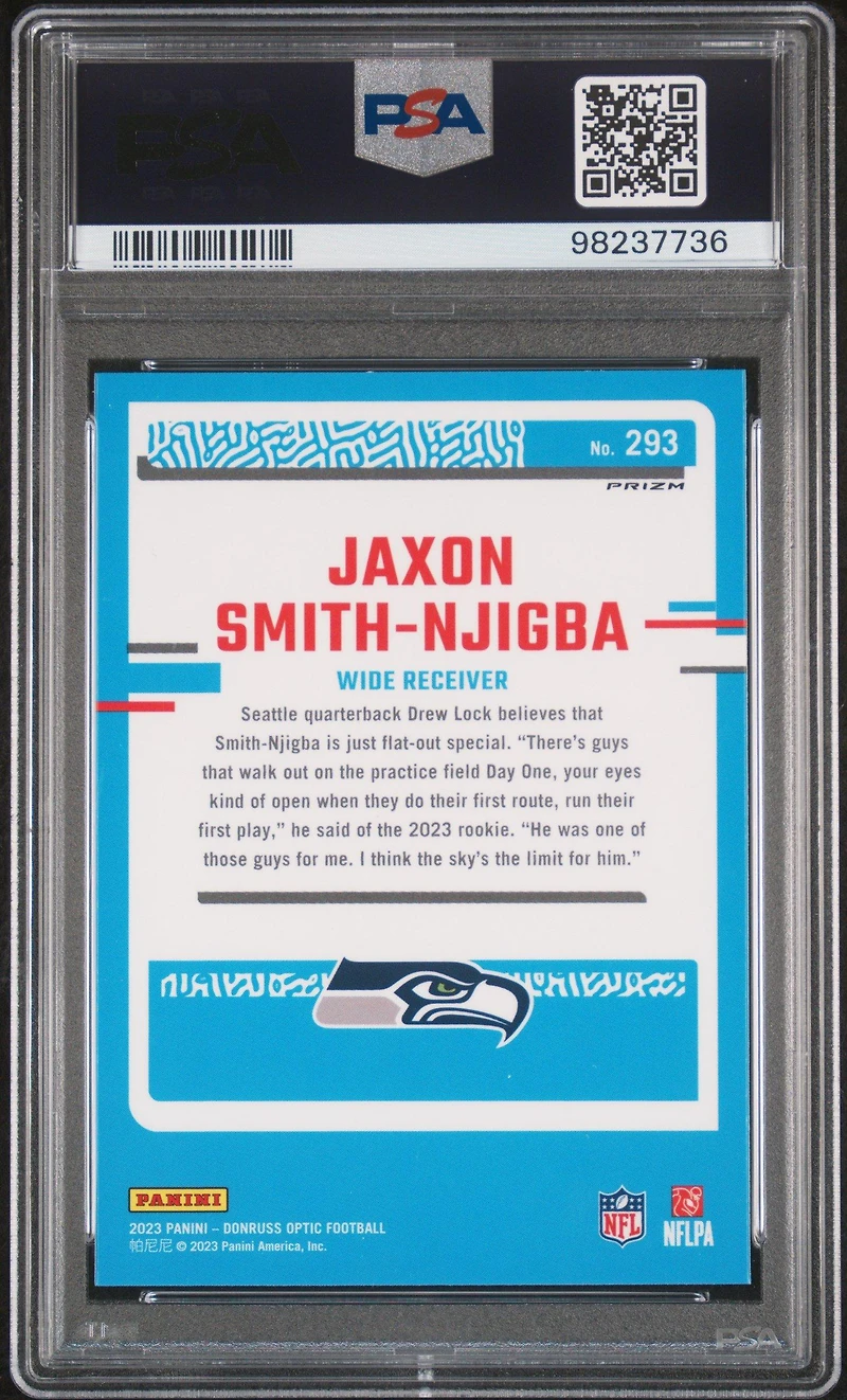 2023 Panini Donruss Optic 293 Jaxon Smith-njigba Blue Hyper PSA 10