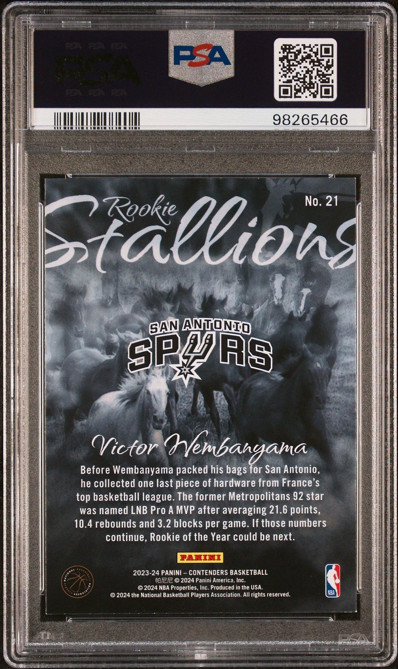 2023 Panini Contenders Rookie Stallions 21 Victor Wembanyama PSA 8
