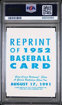 1991 Topps East Coast National Reprint Mickey Mantle Topps 1952 Reprint PSA 9