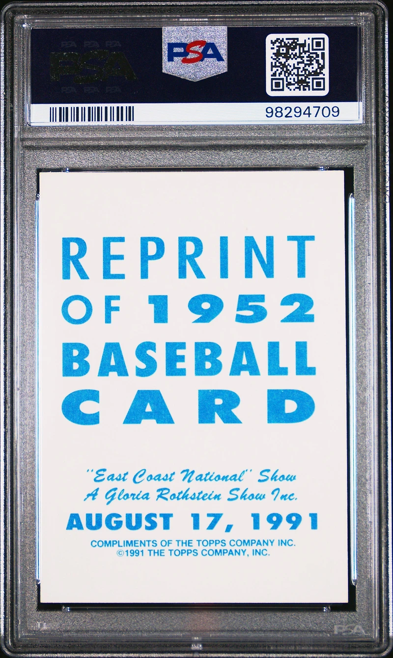 1991 Topps East Coast National Reprint Mickey Mantle Topps 1952 Reprint PSA 9