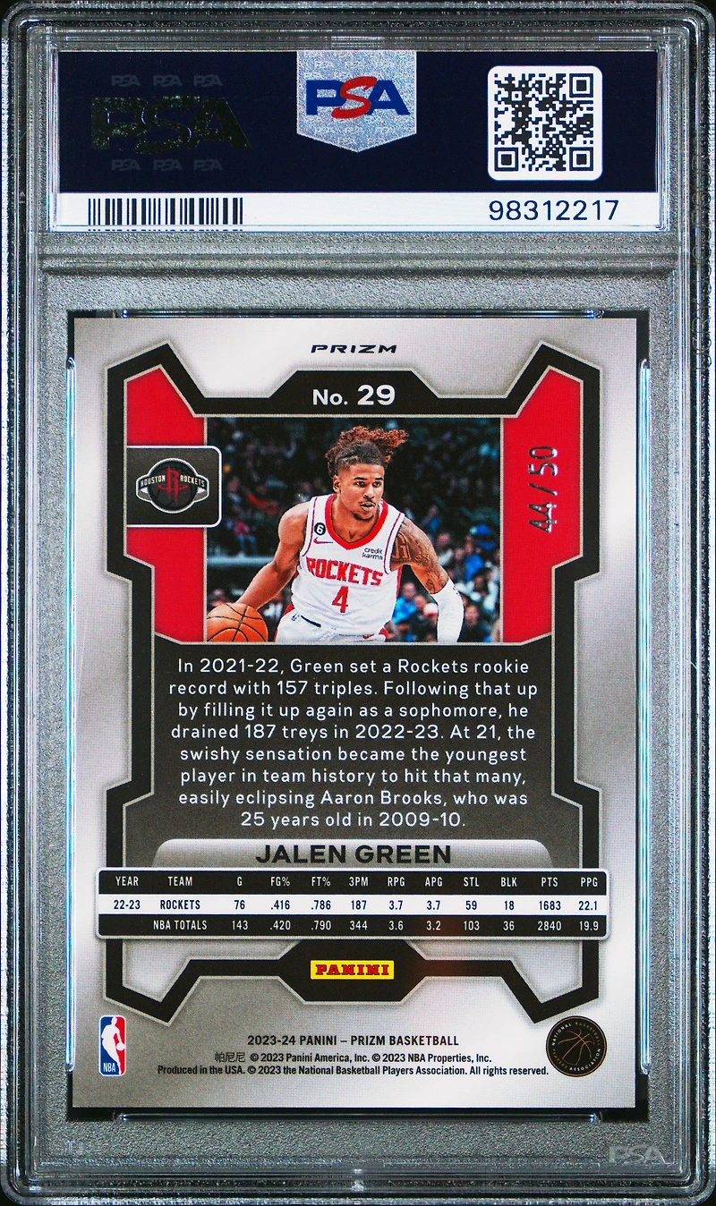 2023 Panini Prizm 29 Jalen Green Pink Fast Break PSA 10