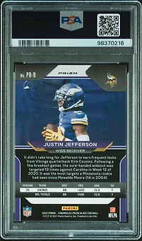 2020 Panini Chronicles Prizm Black Pb9 Justin Jefferson Silver PSA 9