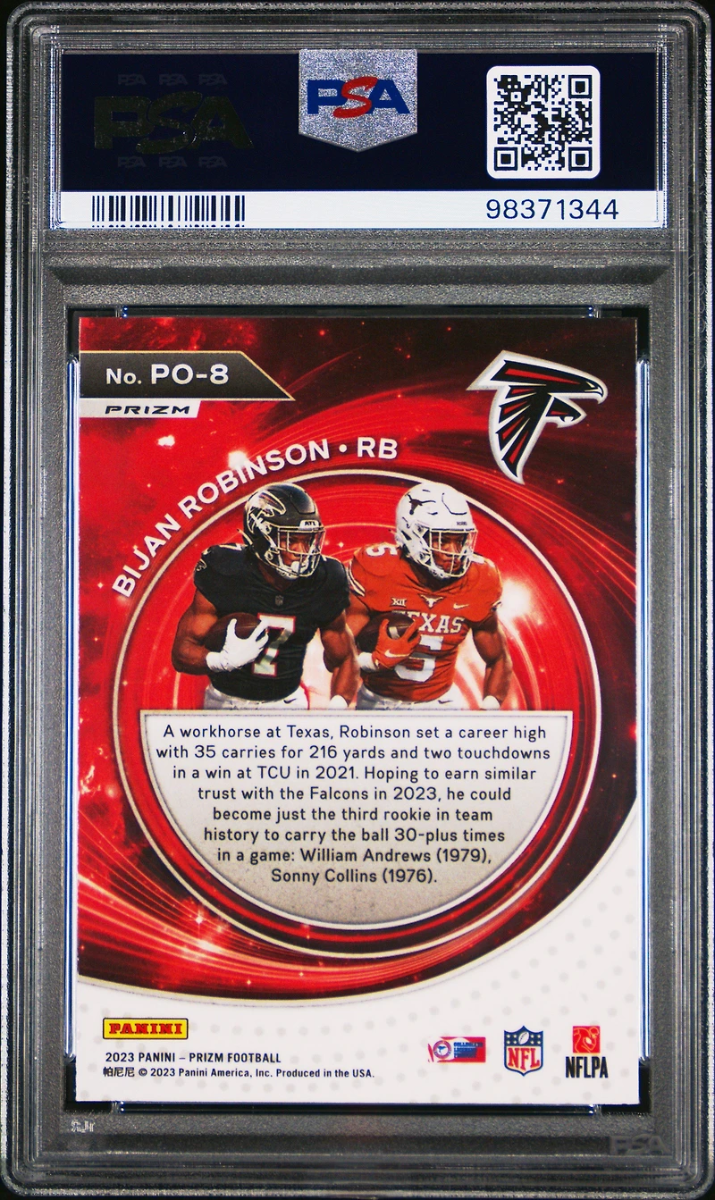 2023 Panini Prizm Portals Po8 Bijan Robinson Green Ice PSA 10