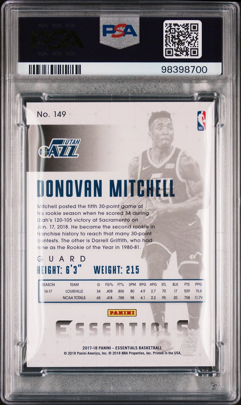 2017 Panini Essentials 149 Donovan Mitchell PSA 9