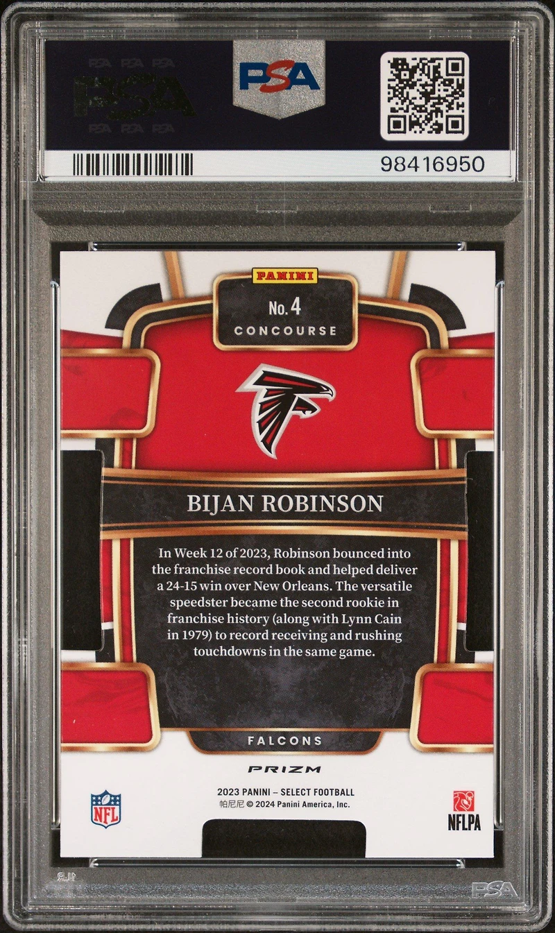 2023 Panini Select 4 Bijan Robinson Die-cut Red & Yellow Prizm PSA 10
