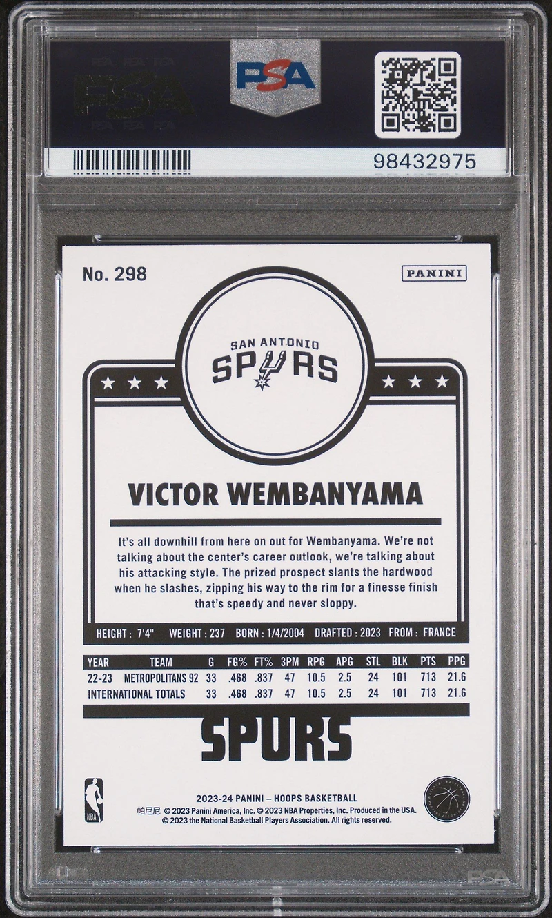 2023 Panini Nba Hoops 298 Victor Wembanyama Teal Explosion PSA 8