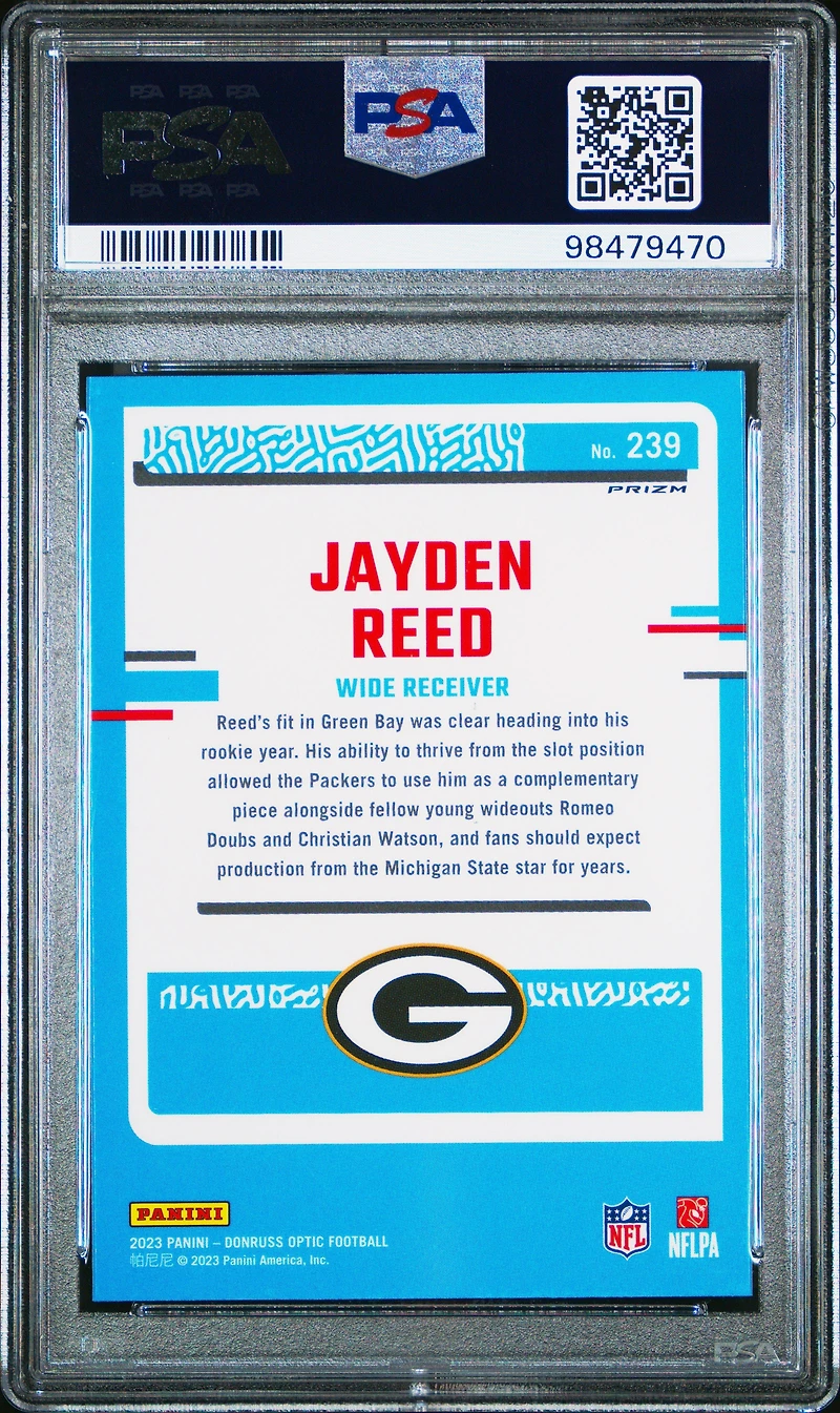 2023 Panini Donruss Optic 239 Jayden Reed Fire PSA 10