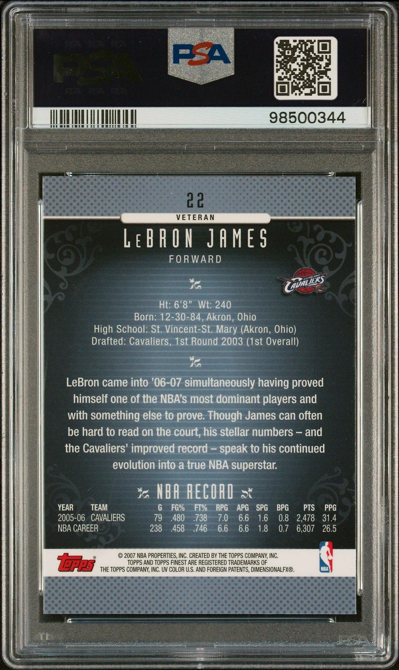 2006 Finest 22 Lebron James PSA 10