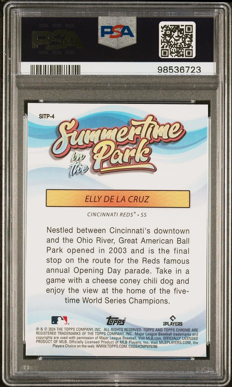 2024 Topps Chrome Summertime In The Park 4 Elly De La Cruz PSA 10